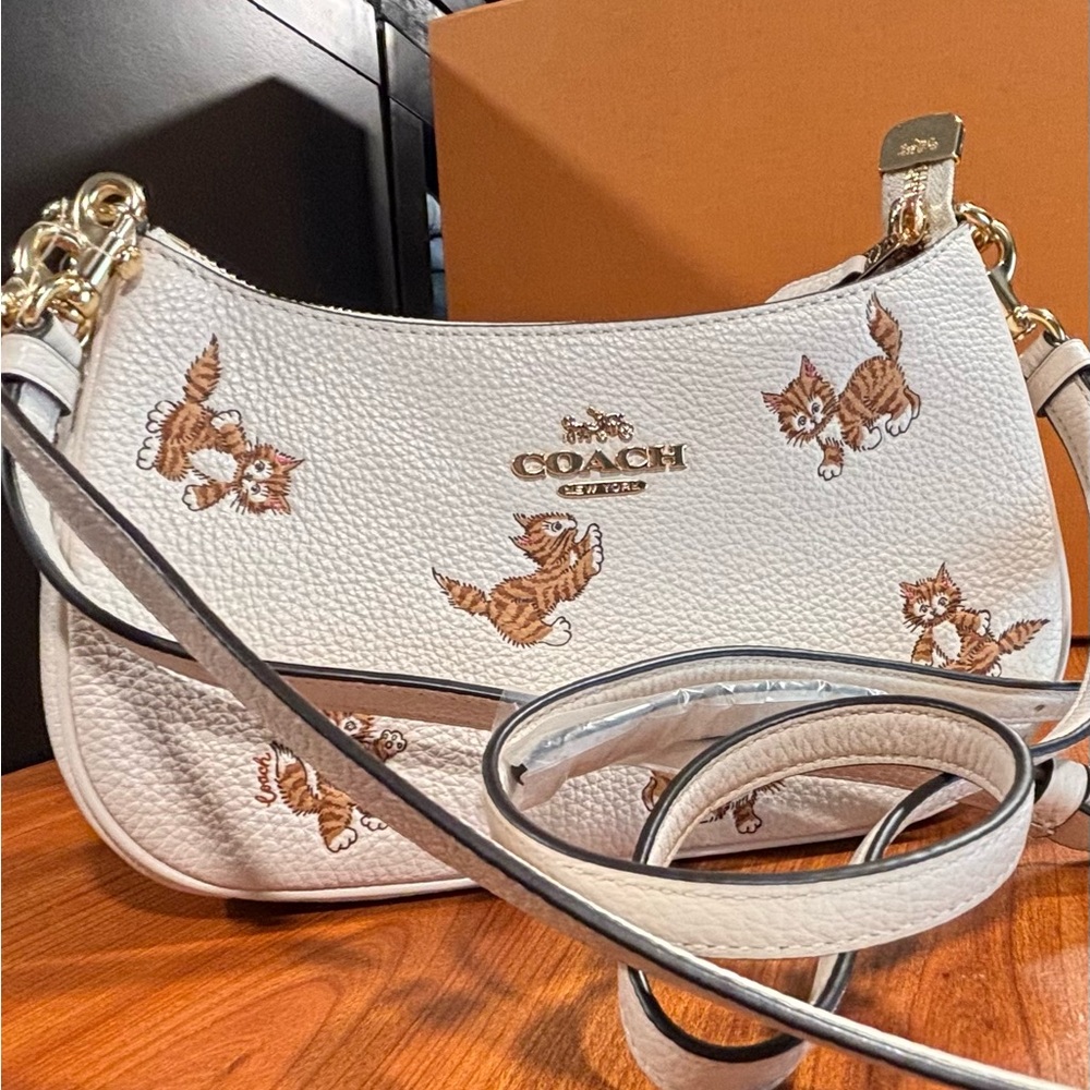 Coach Cream Leather Bag with Cat Embroidery